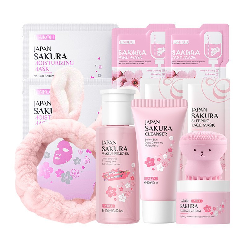 Skincare Bioaqua - مجموعة العناية بالبشرة الكورية ساكورا، ترطيب،
